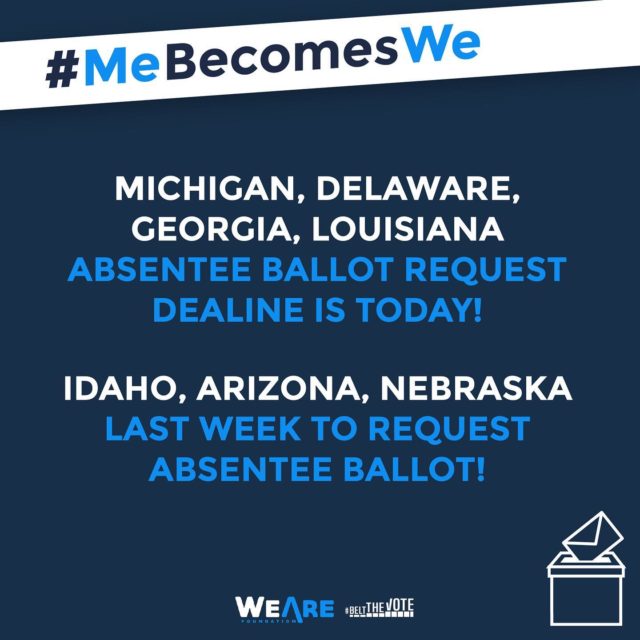 #Michigan #deleware #georgia #indiana #idaho #arizona #nebraska 

It’s Absentee Ballot time! Request your ballots! Let’s go! 

#vote2020 #absenteeballot #mailinballot